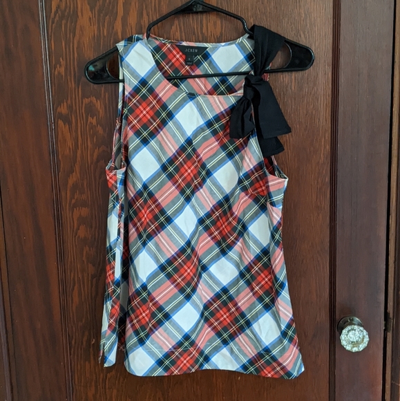 J.Crew Black Label Tartan Bow Tie Plaid Cotton Tank Top Size 6